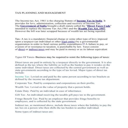 Tax planning and management