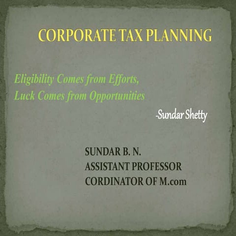 Tax Planning Concept and tax planning with specific managerial decisions