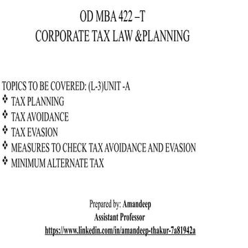 TAX PLANNING TAX AVOIDANCE TAX EVASION MEASURES TO CHECK TAX AVOIDANCE AND EV...