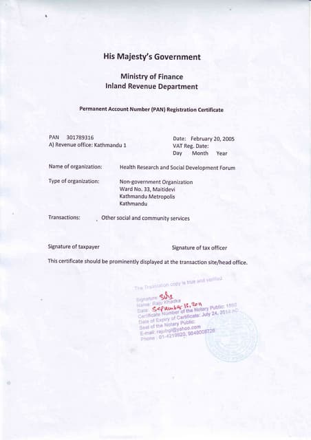 Affiliation certificate from social welfare council herd | PDF