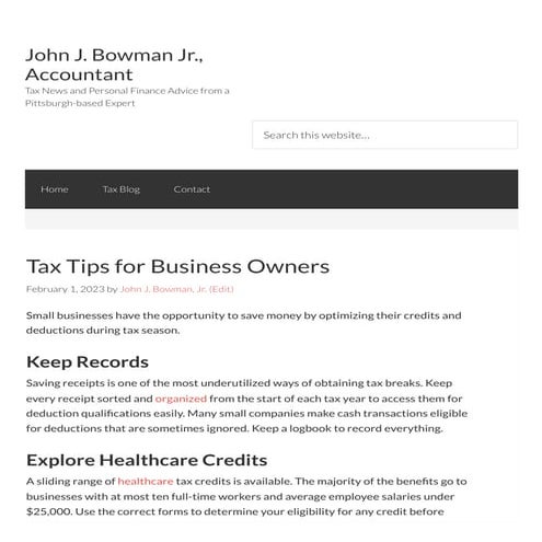 Tax Tips for Business Owners John J. Bowman Jr., Accountant