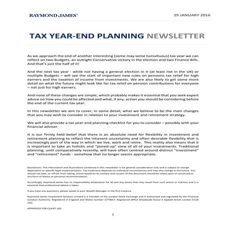 Tax Year End Planning Newsletter January 2016