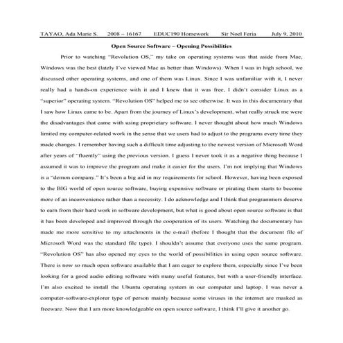 Revolution OS/Go Open Reaction Paper