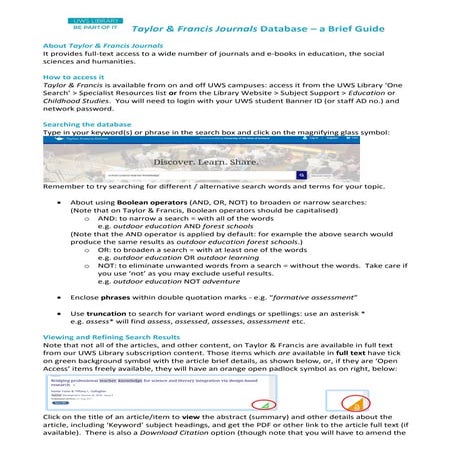 Taylor and Francis Journals Guide