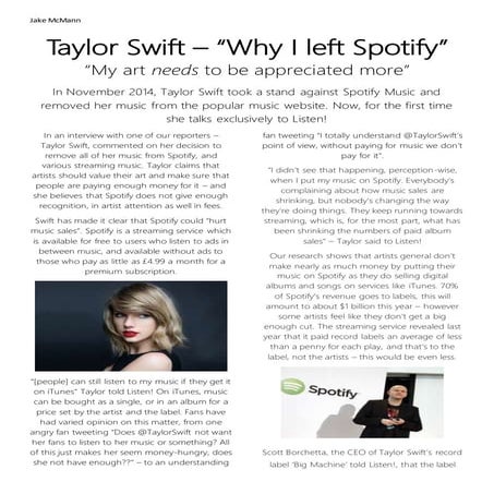 Taylor Swift leaves Spotify over artist compensation | PDF