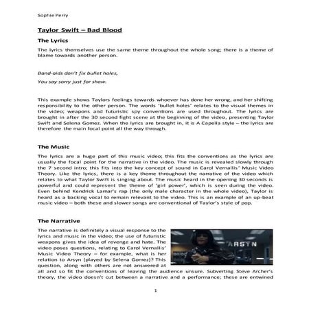 Taylor Swift - Bad Blood Analysis