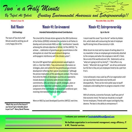 Two And a Half Minute Newsletter - july 2016