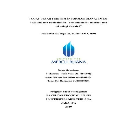 sistem informasi Telekomunikasi dan Jaringan dalam Dunia Bisnis Saat ini, Jar...