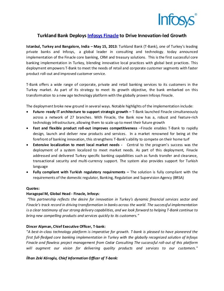 Finacle Tukrland Bank Deploys Core Banking Crm Solution