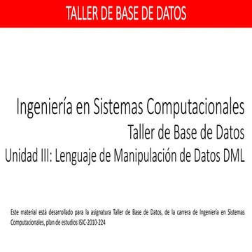 Taller de Base de Datos - Unidad 3 lenguage DML