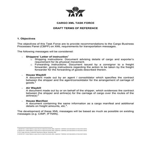 Tbg309092 Cargo Xml Task Force Draft To R V0.7 (Clean) | PDF