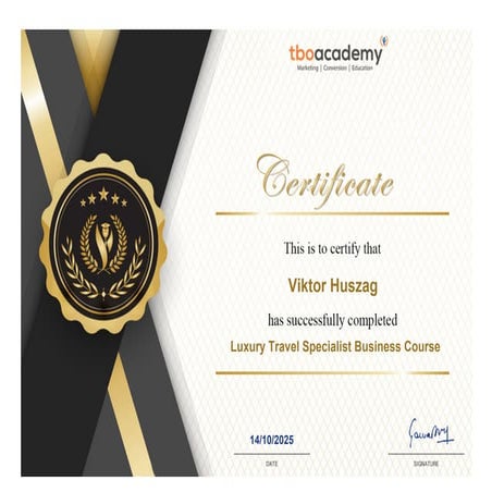 TBOAcademy Luxury Travel Specialist Business Course - Viktor Huszag