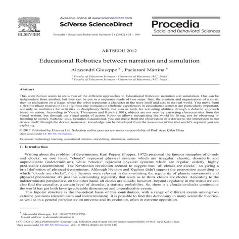 Educational Robotics Between Narration and Simulation