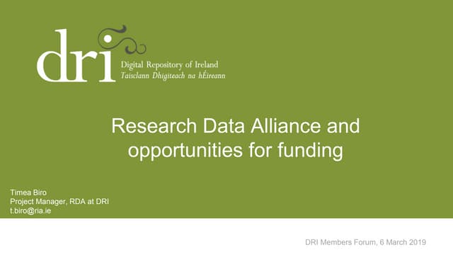 Timea Biro - Research Data Alliance and opportunities for funding