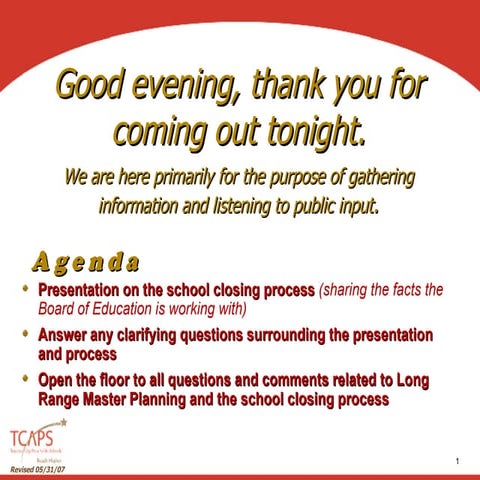 TCAPS' School Closing Criteria | PPT