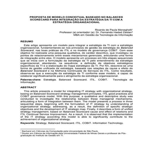 Balanced Scorecard da TI (Cobit & ITIL) | PDF