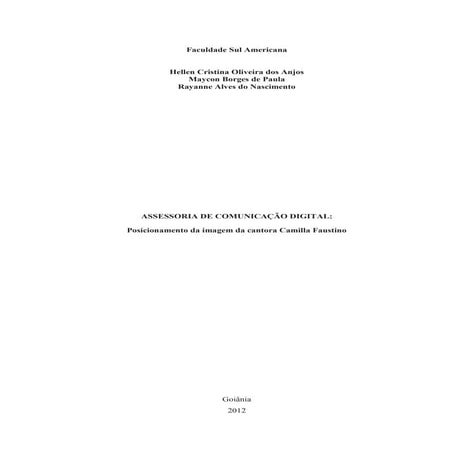 Assessoria de Comunicação Digital - Posicionamento da Imagem da cantora Camila Faustino