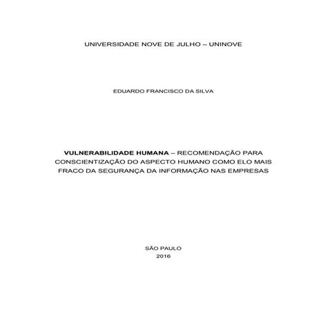 Tcc  vulnerabilidade humana – recomendação para conscientização do aspecto hu...