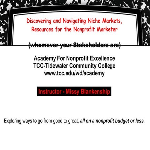 Discovering and Navigating Niche Markets, Resources for the Nonprofit Marketer