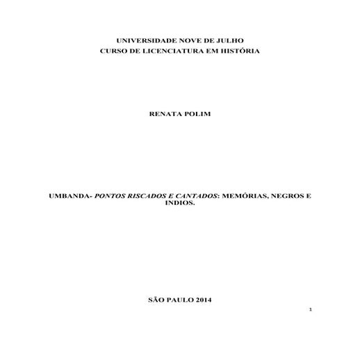 UMBANDA- PONTOS CANTADOS E MEMÓRIAS DA ESCRAVIDÃO.