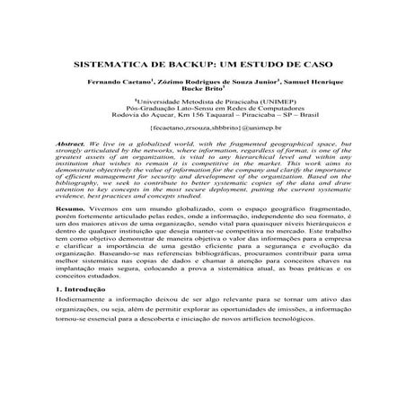 SISTEMATICA DE BACKUP: UM ESTUDO DE CASO