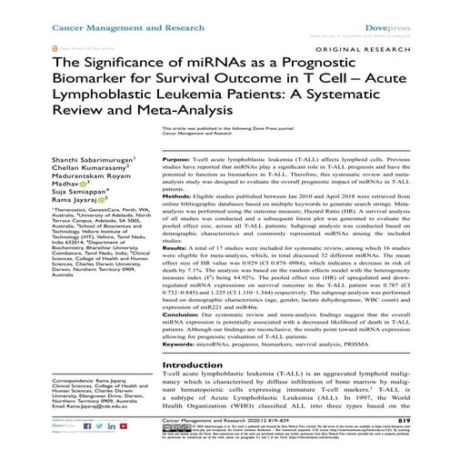 microRNA Message to T Cell Acute Lymphoblastic Leukemia | PPTX