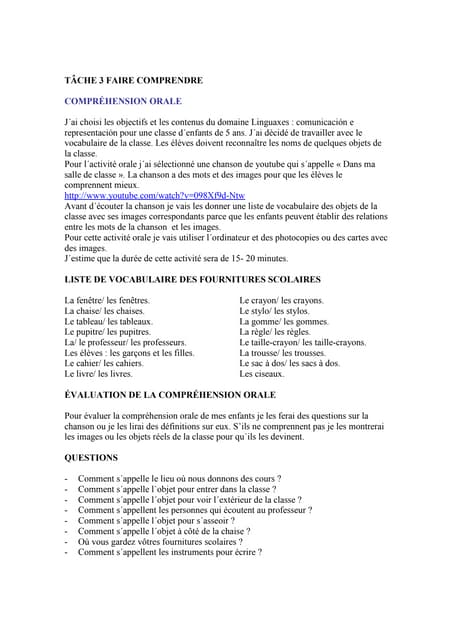 Tâche 3 faire comprendre