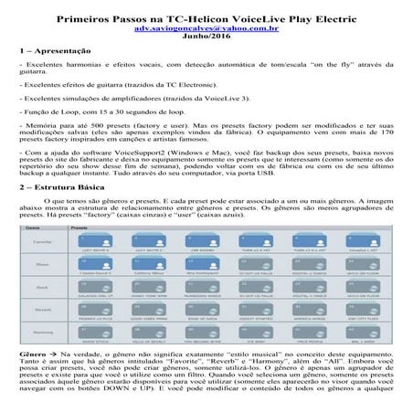 Primeiros Passos na TC-Helicon VoiceLive Play Electric | PDF