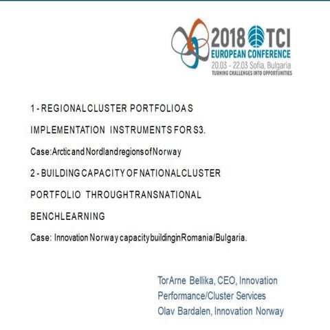 Tor Arne Belika & Olav Bardalen, Presentation TCI2018 European Conference Sofia