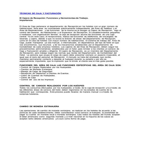 Técnicas de caja y facturación