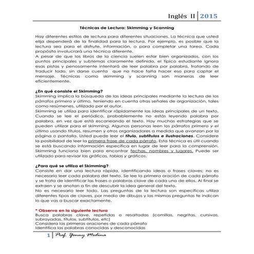 Técnicas de lectura ingles ii 2015