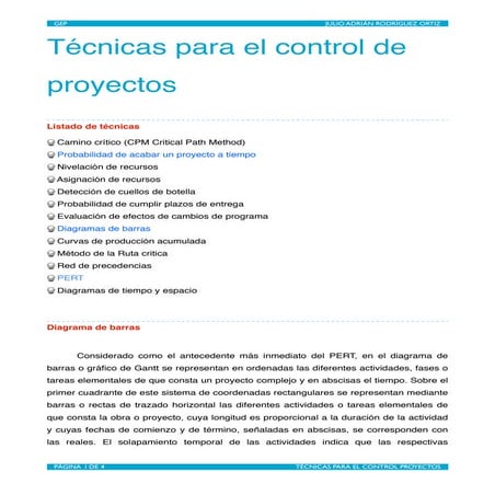Técnicas para el control de proyectos