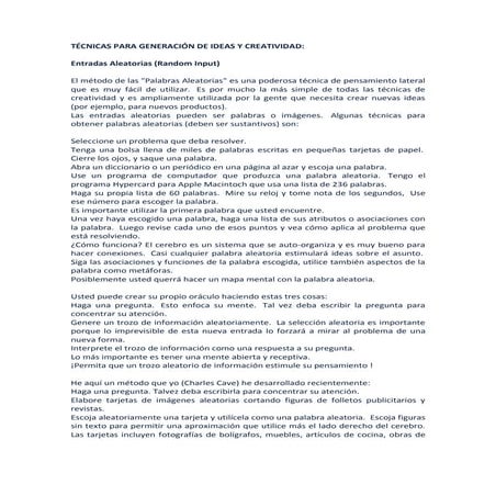 Técnicas para generación de ideas y creatividad
