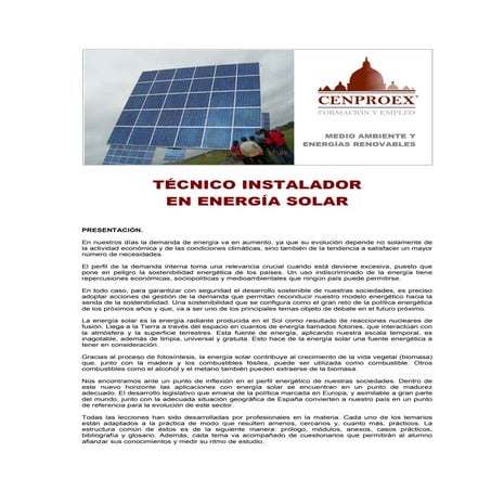 Técnico instalador en energía solar