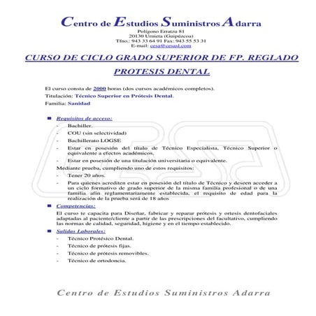TéCnico Superior En PróTesis Dental