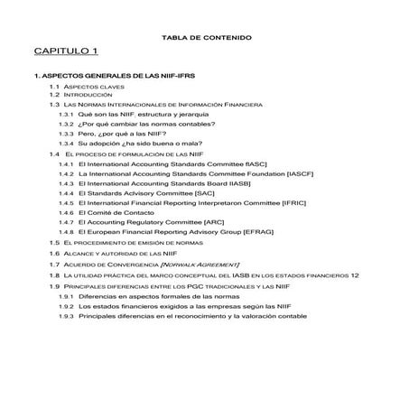 Tabla de Contenido - Normas Internacionales de Información Financiera  NIIC-IFRS