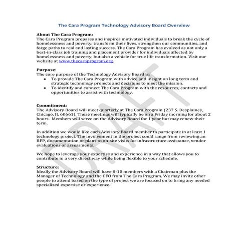 The Cara Program Tech Advisory Board overview