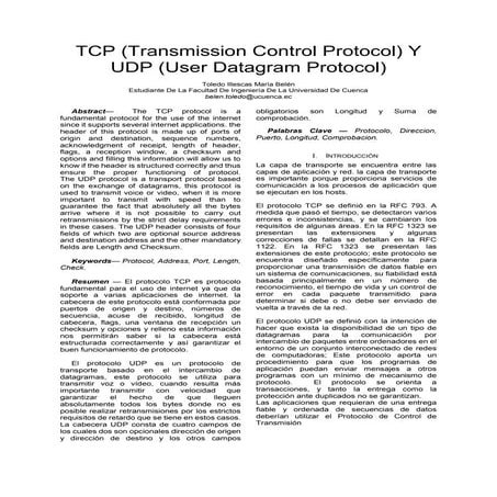TCP (Transmission Control Protocol) Y UDP (User Datagram Protocol) | PDF