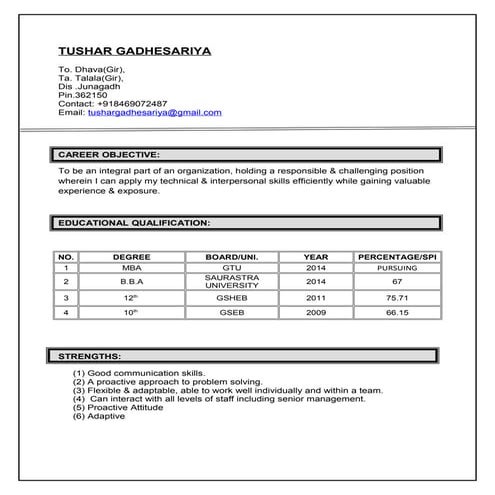 TUSHAR GADHESARIYA RESUME