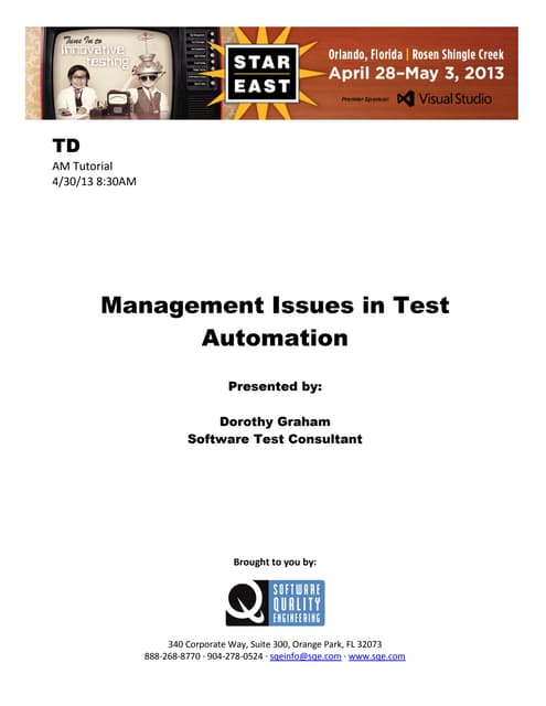Management Issues in Test Automation