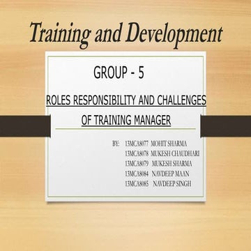 ROLES RESPONSIBILITY AND CHALLENGES OF TRAINNIG MANAGER