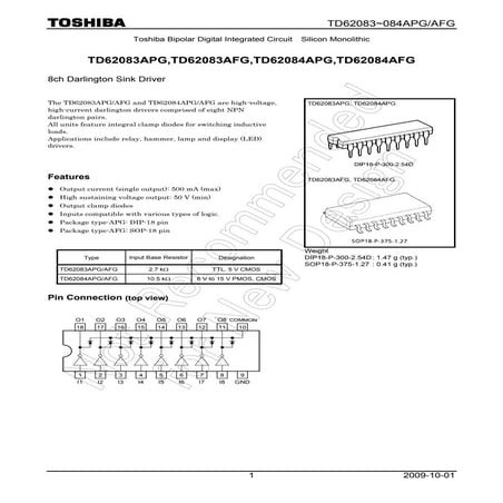 Original Gate Driver IC TD62083APG  62083APG 62083 DIP-18 New Toshiba