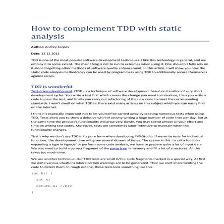 How to complement TDD with static analysis