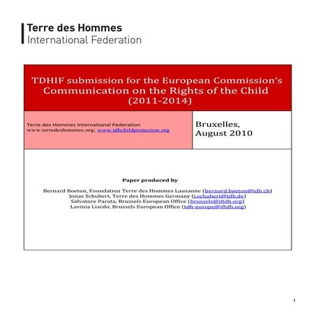 TDHIF submission for the European Commission’s Communication on the Rights of...