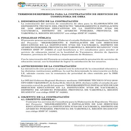 Tdr servico consultoria elaboracion exp.tec. i.e. yacumarca