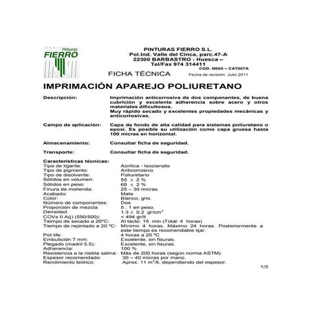 Tds imprimación aparejo poliuretano