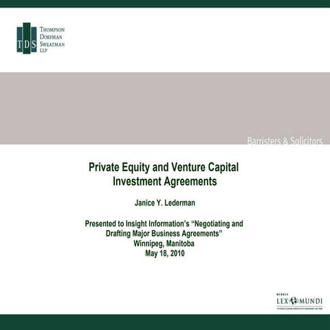 Private Equity and Venture Capital Investment Agreements