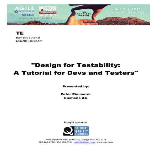 Design for Testability: A Tutorial for Devs and Testers