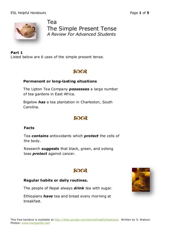 ESL Helpful HandoutsTea