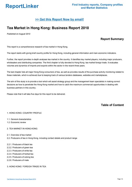 Tea Market in Hong Kong: Business R...